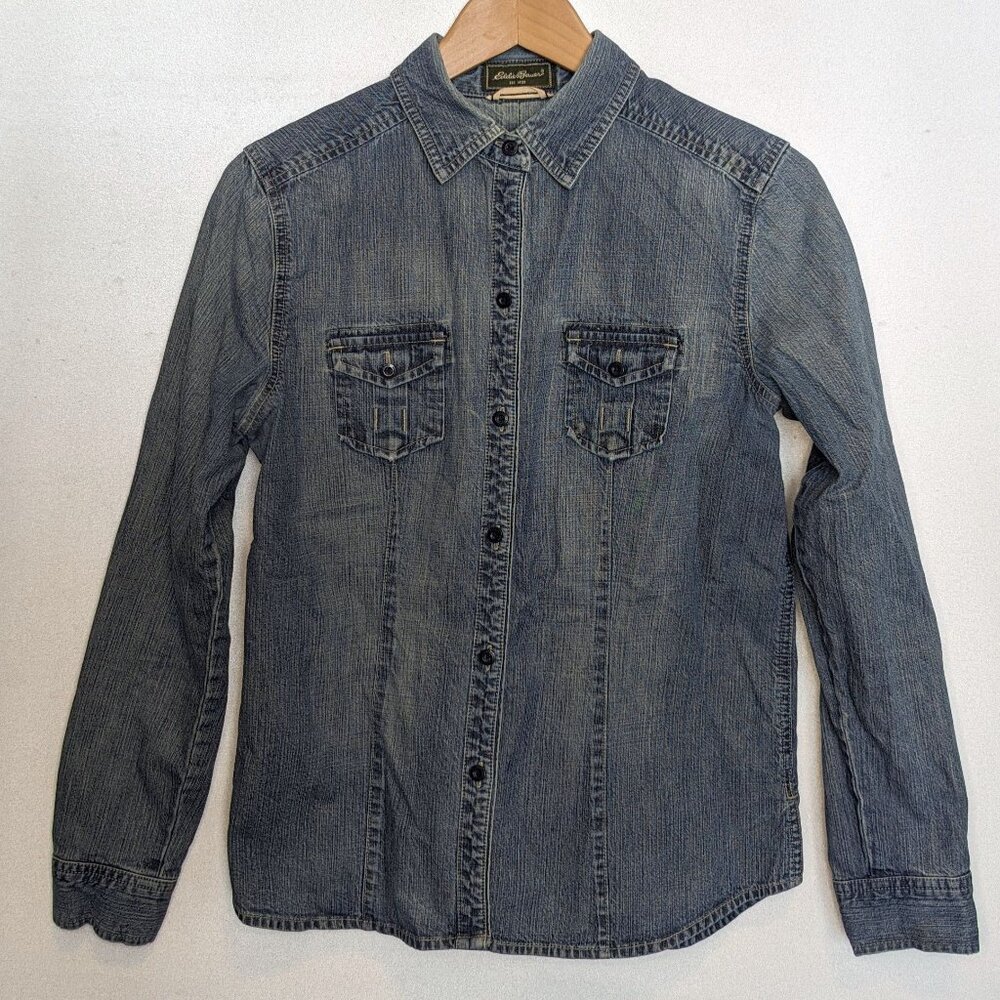 Eddie Bauer women's denim shirt fitted button down 100% Cotton
